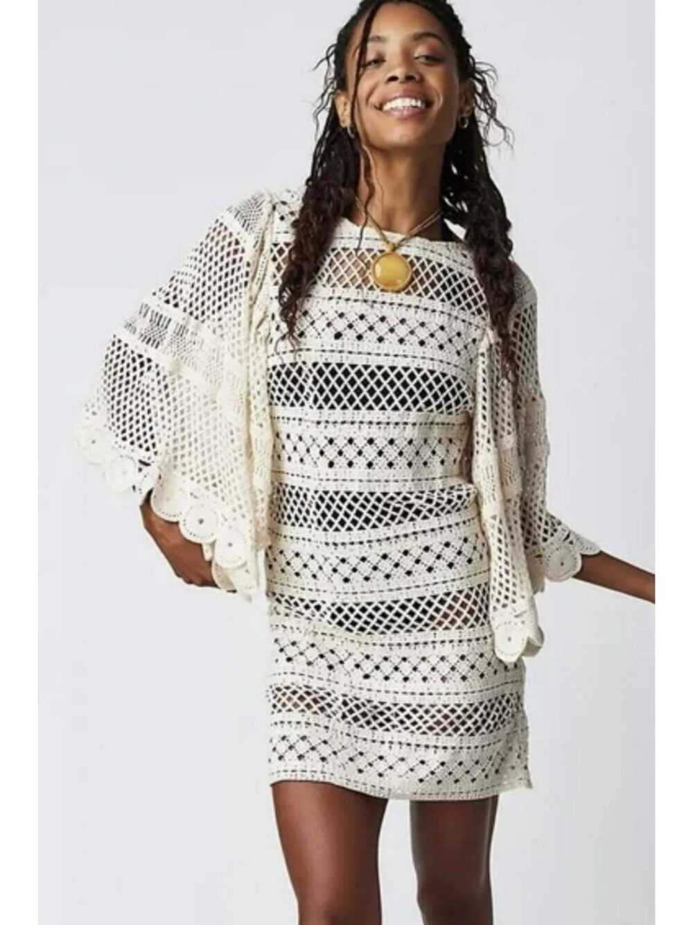 Free People $330 Jens Pirate Booty Crochet Boho Mini Dress w/ Liner M/L NWT